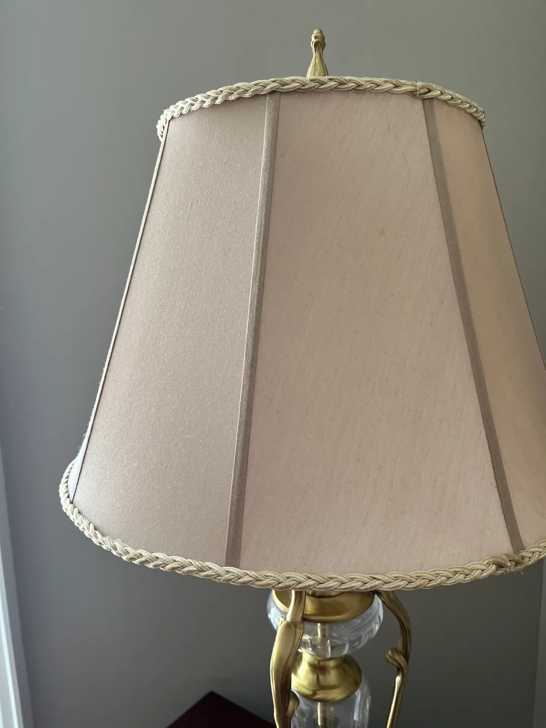 Elegant Brass and Crystal Table Lamp with Beige Lampshade image indicator(2)
