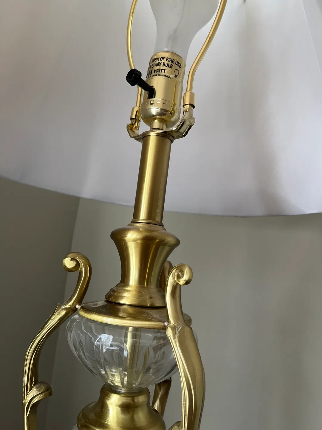 Elegant Brass and Crystal Table Lamp with Beige Lampshade image indicator(4)