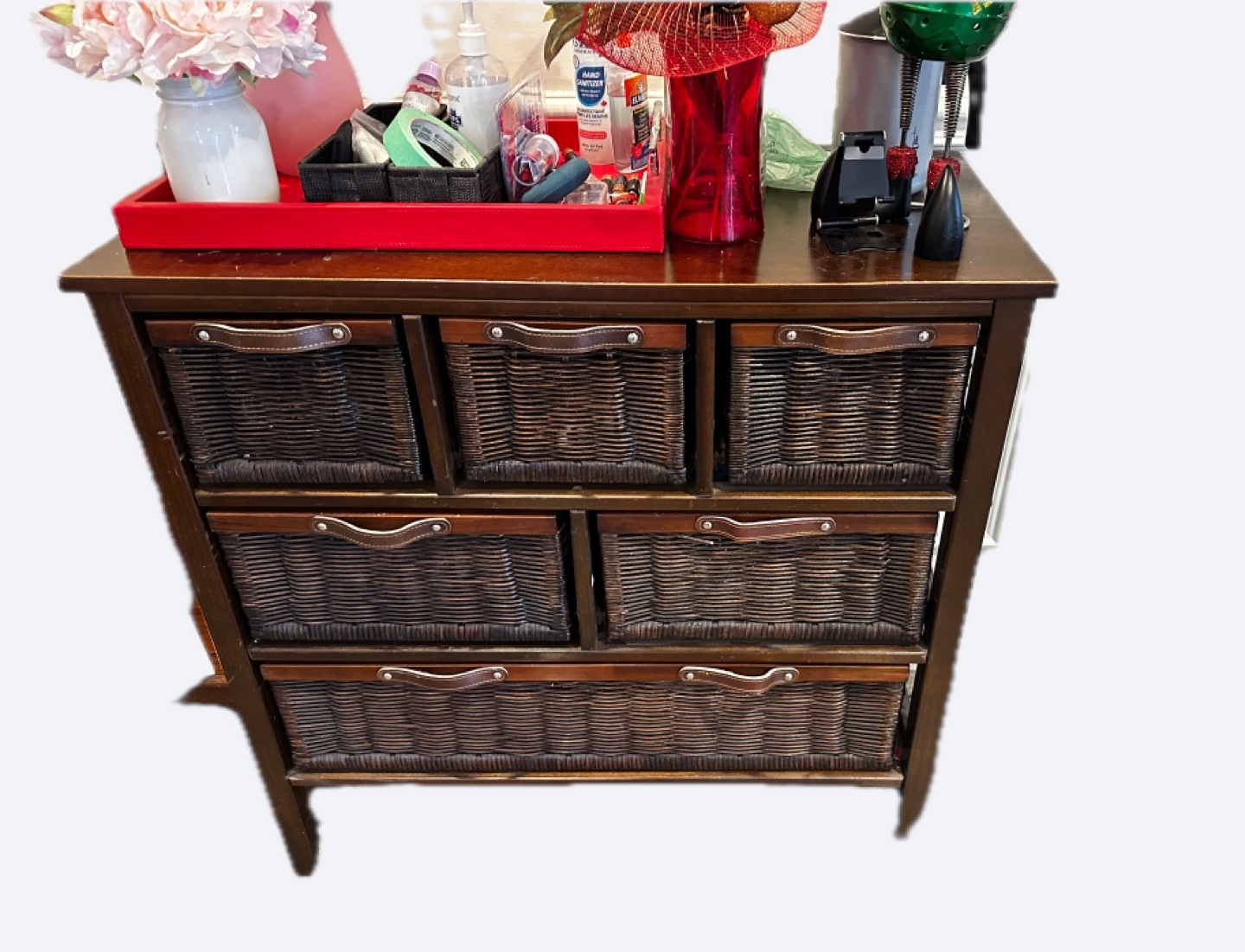 Six-Drawer Wicker Storage Cabinet