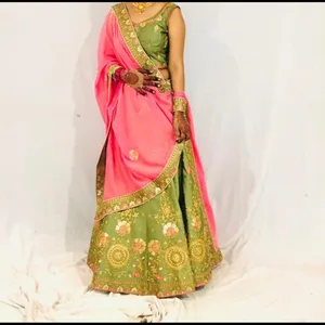 Gorgeous Green and Pink Lehenga Choli