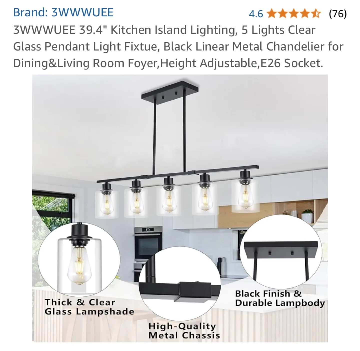 3WWUWEE 5-Light Kitchen Island Linear Chandelier image indicator(4)