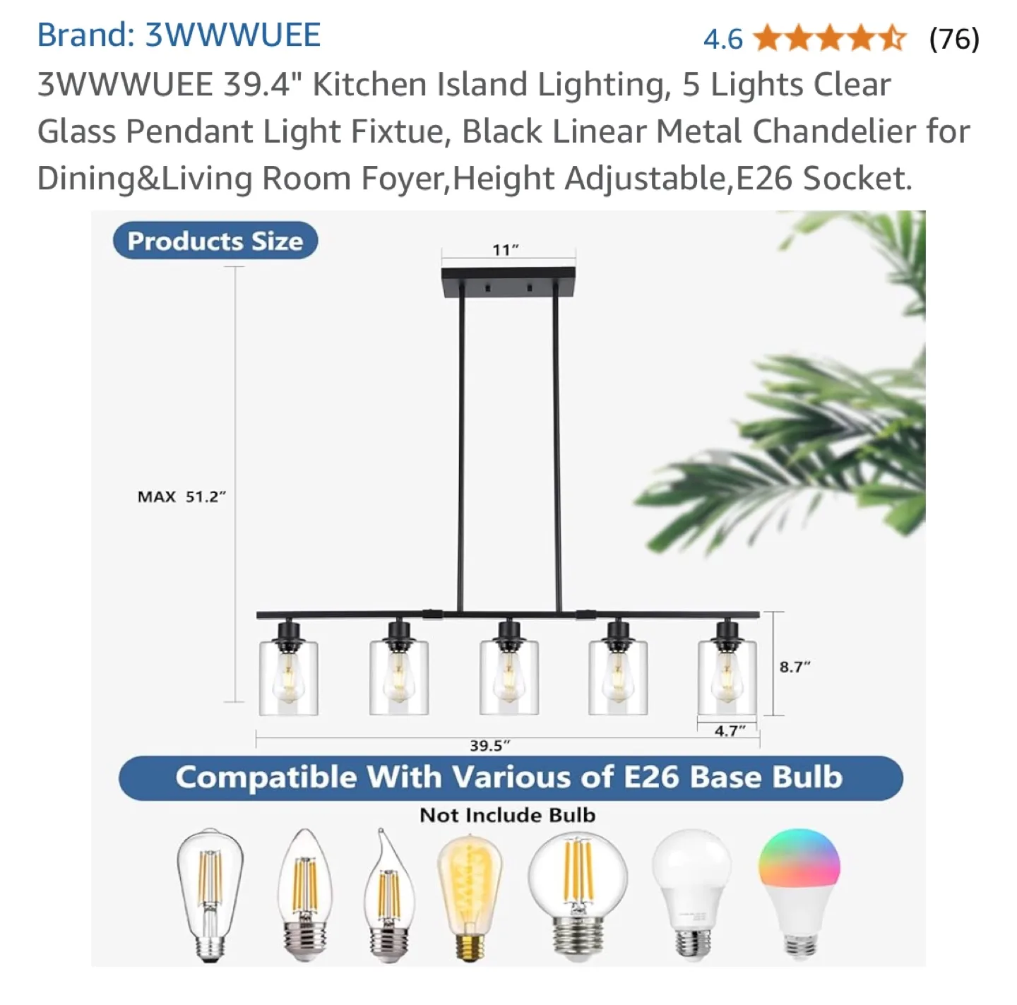 3WWUWEE 5-Light Kitchen Island Linear Chandelier image indicator(3)