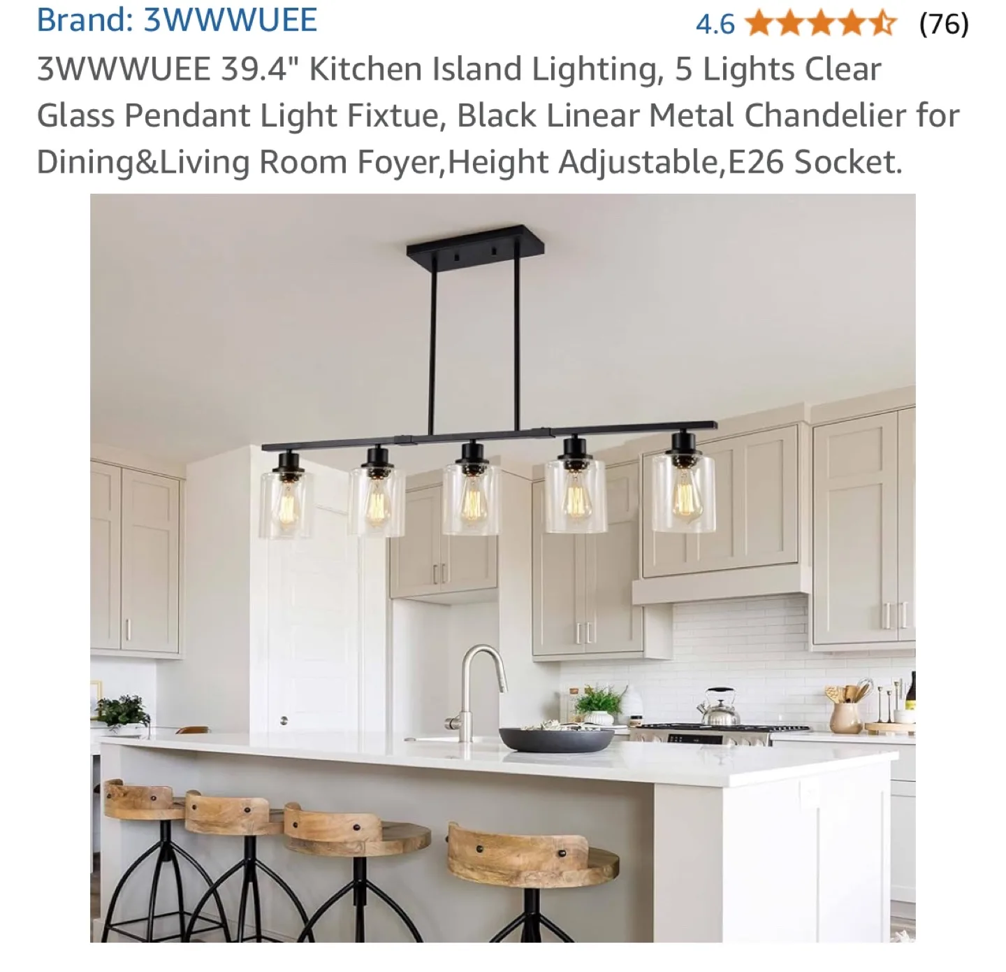 3WWUWEE 5-Light Kitchen Island Linear Chandelier image indicator(6)