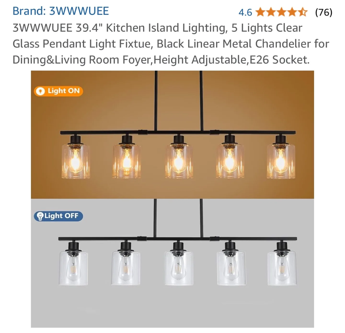 3WWUWEE 5-Light Kitchen Island Linear Chandelier image indicator(5)