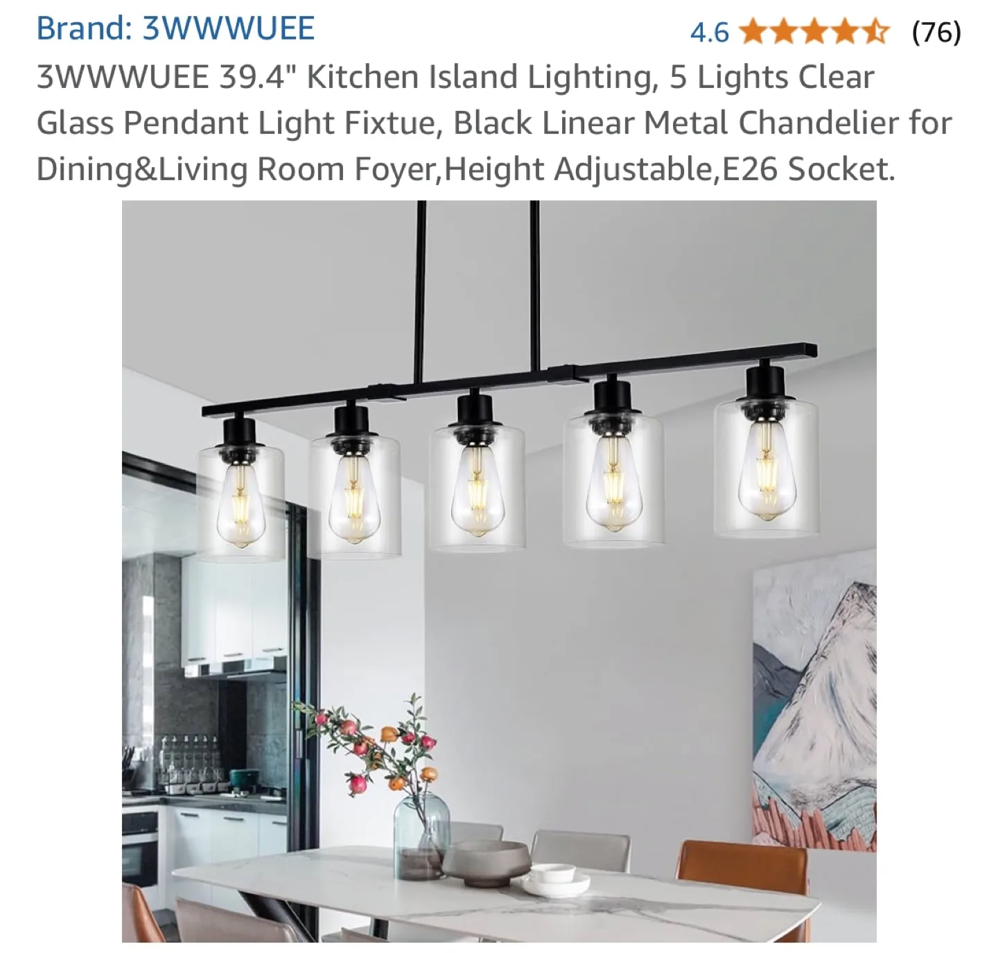 3WWUWEE 5-Light Kitchen Island Linear Chandelier image indicator(2)