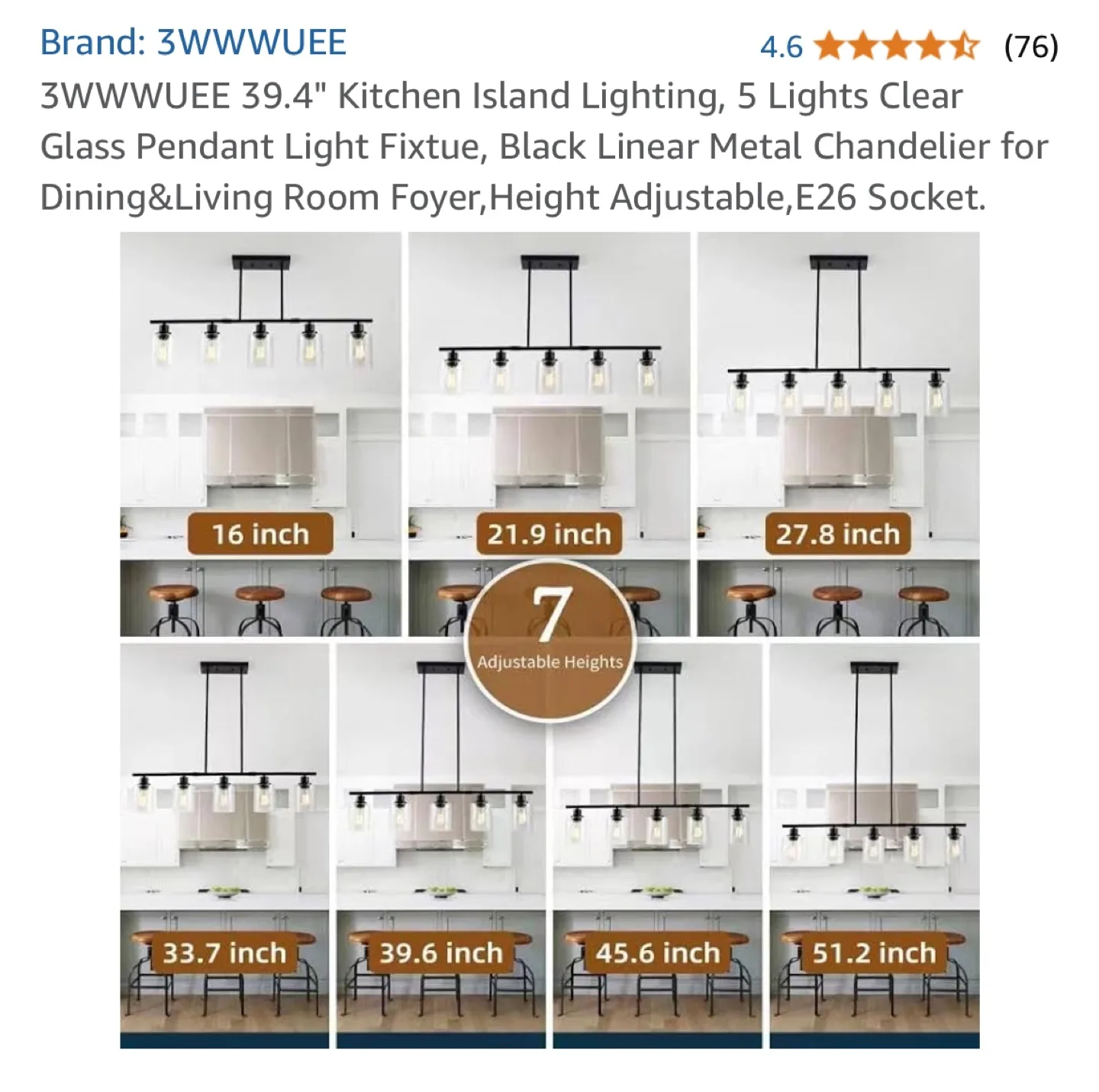 3WWUWEE 5-Light Kitchen Island Linear Chandelier image indicator(7)