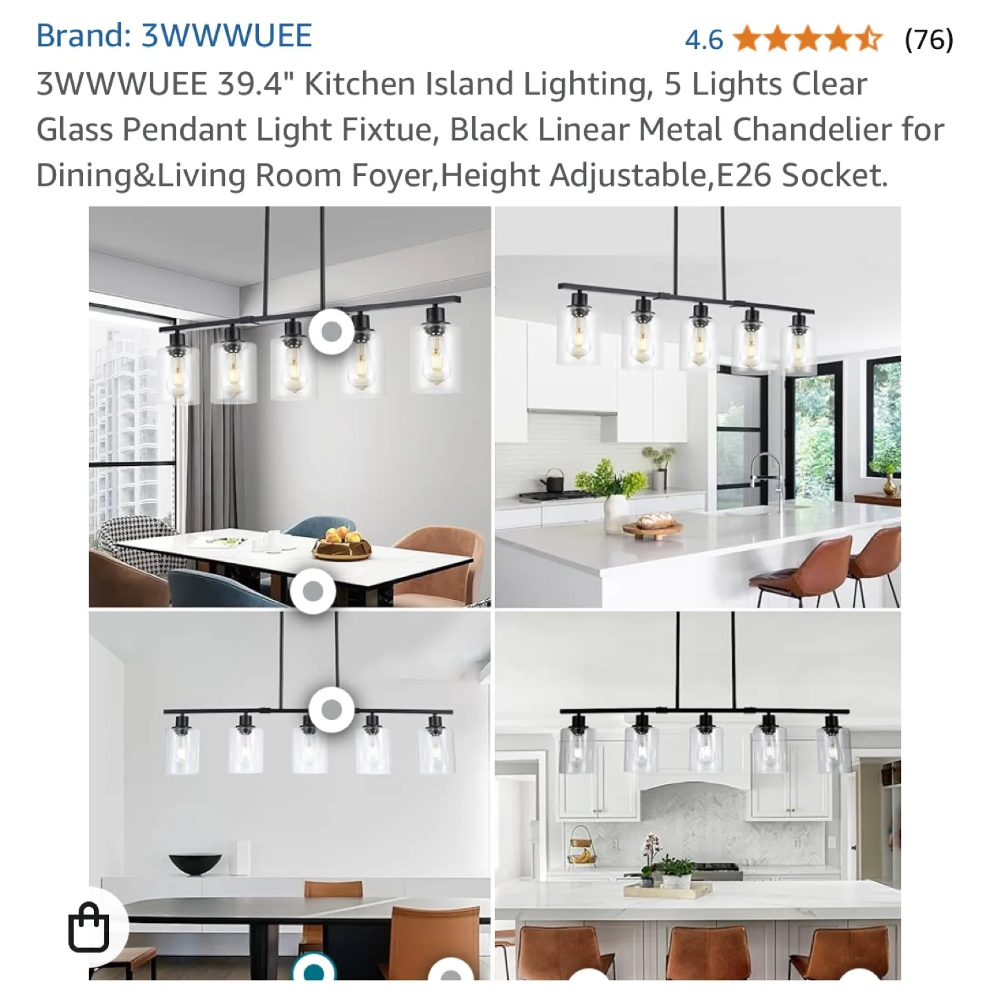 3WWUWEE 5-Light Kitchen Island Linear Chandelier image indicator(8)