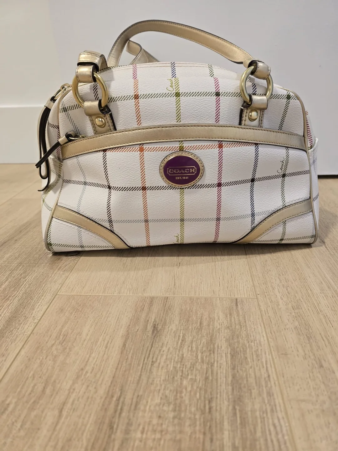 Coach handbag, white and beige plaid image indicator(2)