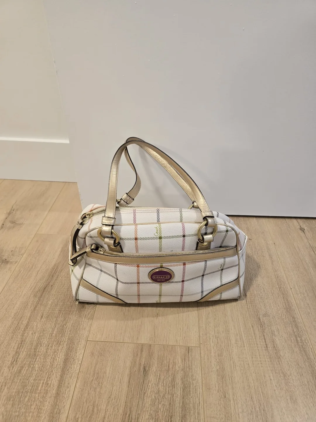 Coach handbag, white and beige plaid image indicator(3)