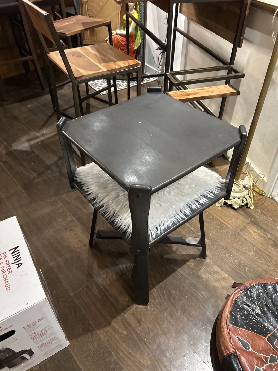 Unique Black Square Chair with Faux Fur Cushion - photo 2