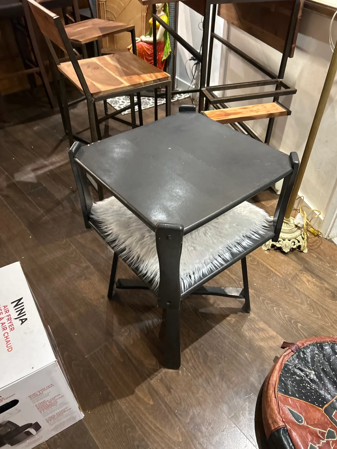 Unique Black Square Chair with Faux Fur Cushion image indicator(2)