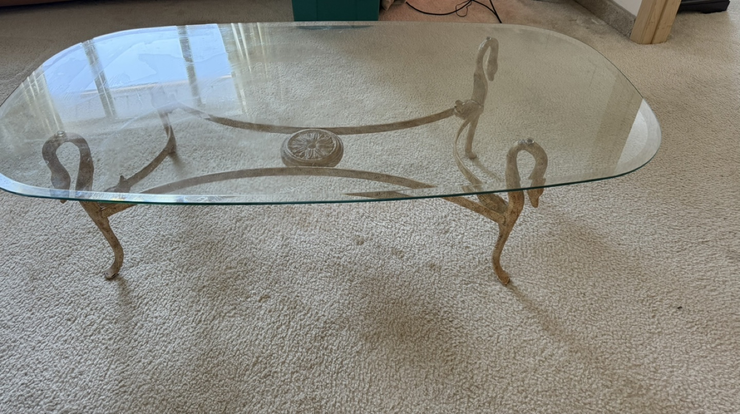 Elegant Glass-Top Coffee Table with Swan-Shaped Legs