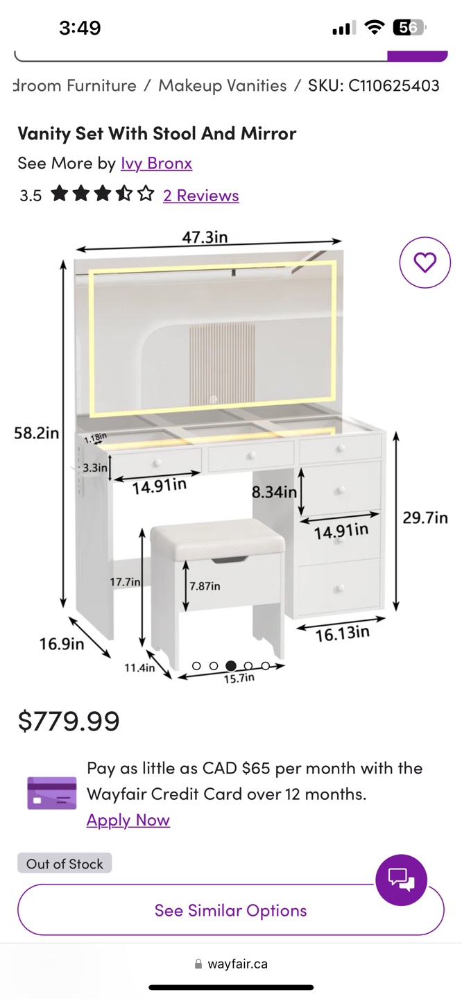Vanity Set with Stool and Mirror - photo 3