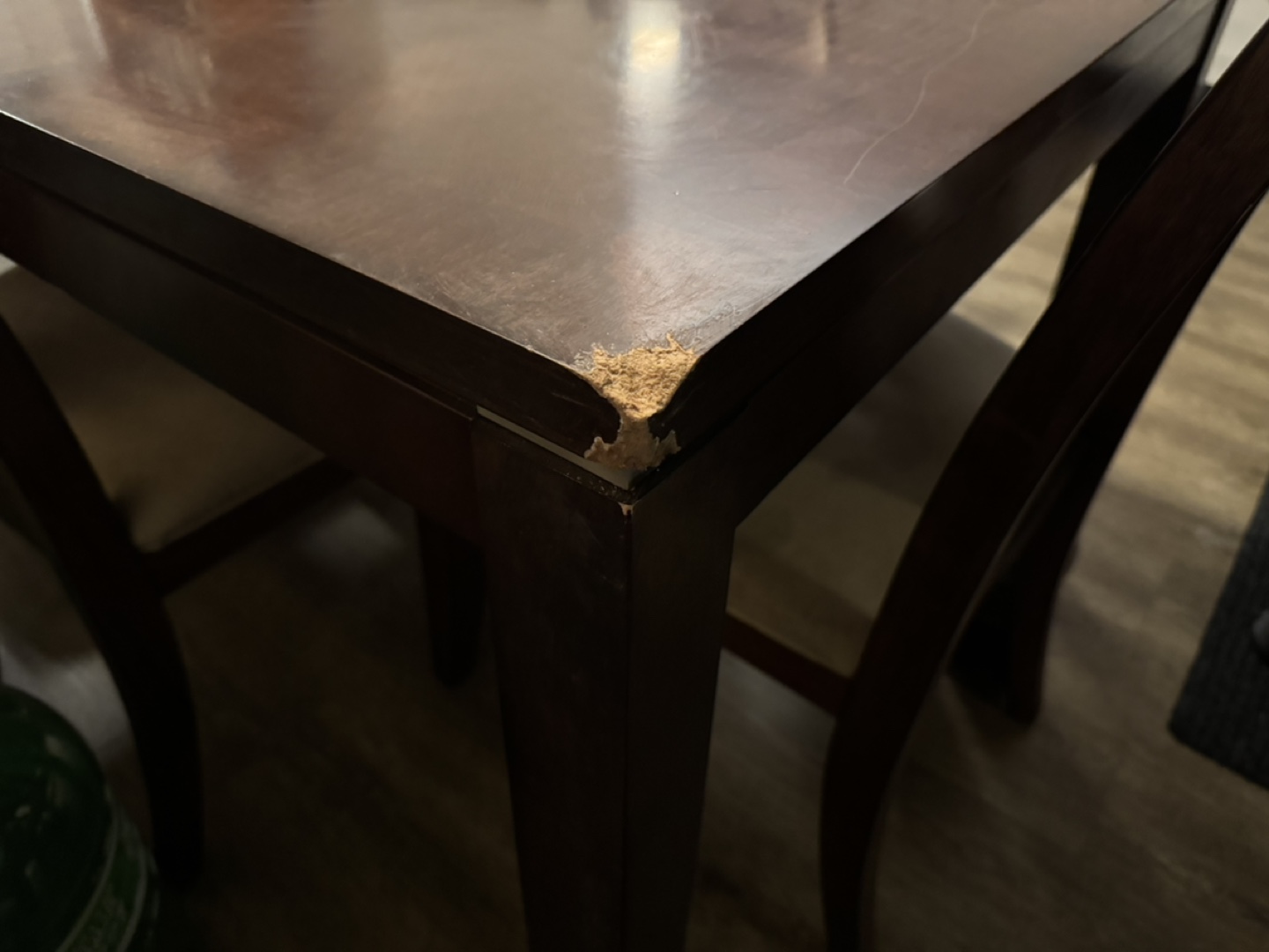 Dark brown wood dining table and six chairs - photo 3