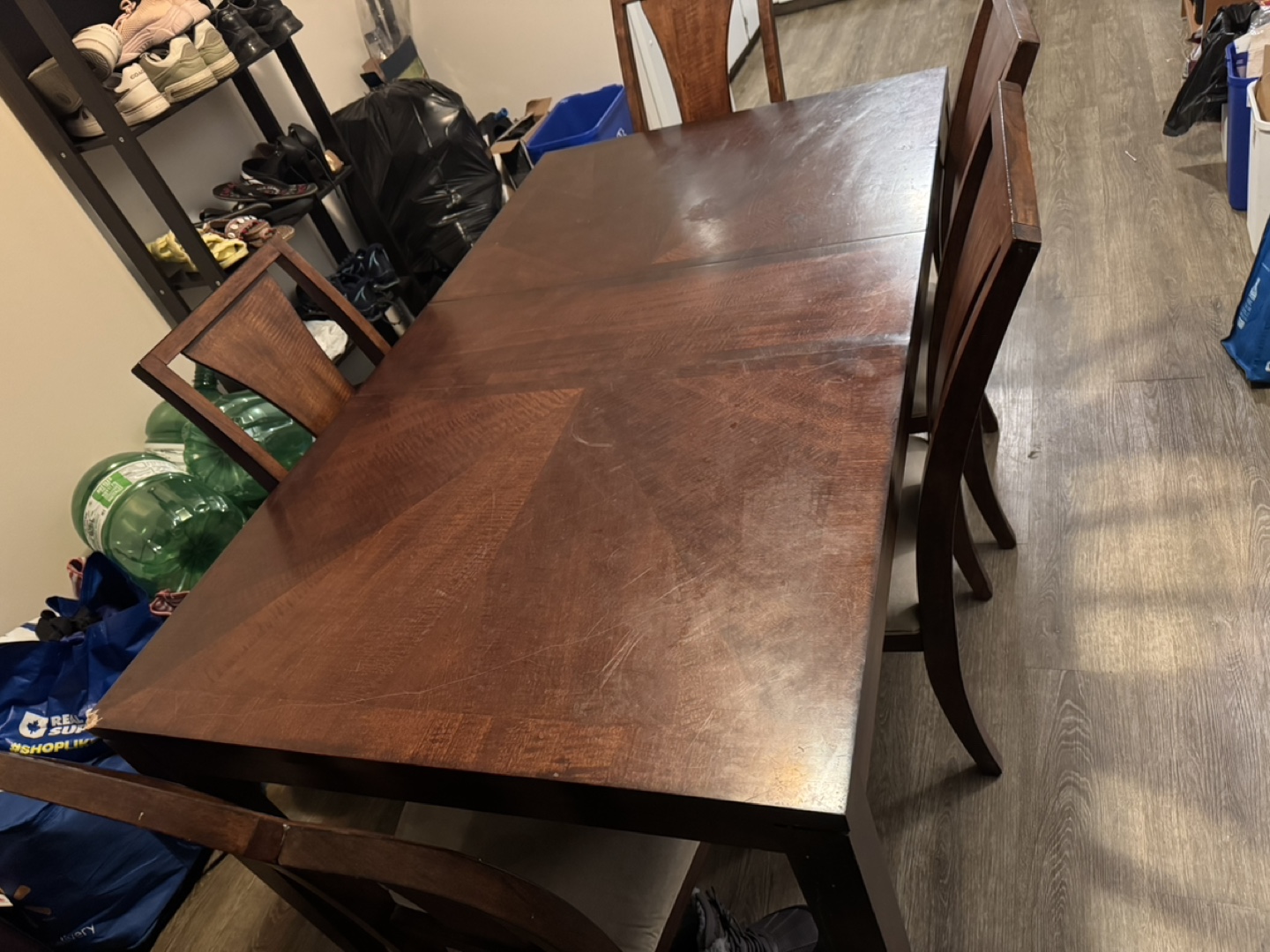 Dark brown wood dining table and six chairs - photo 2