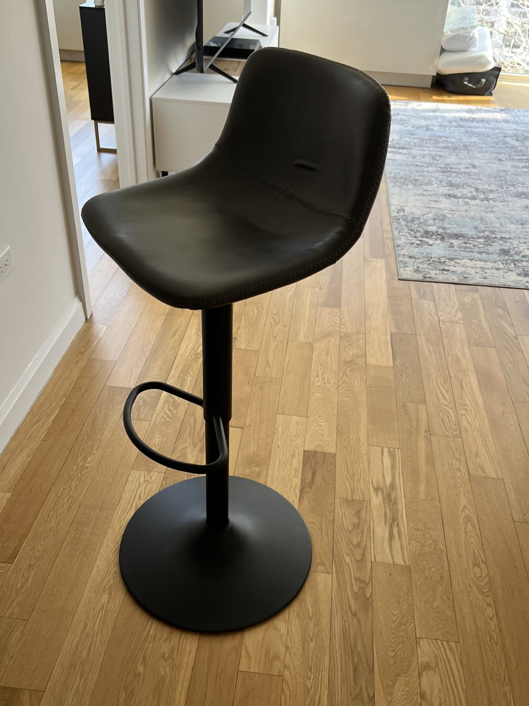 Pair of Light-gray Leather Adjustable Bar Stools - photo 2