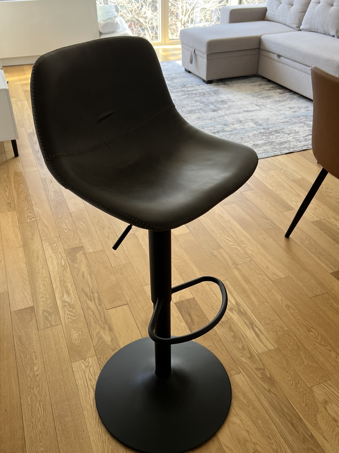 Pair of Light-gray Leather Adjustable Bar Stools - photo 3