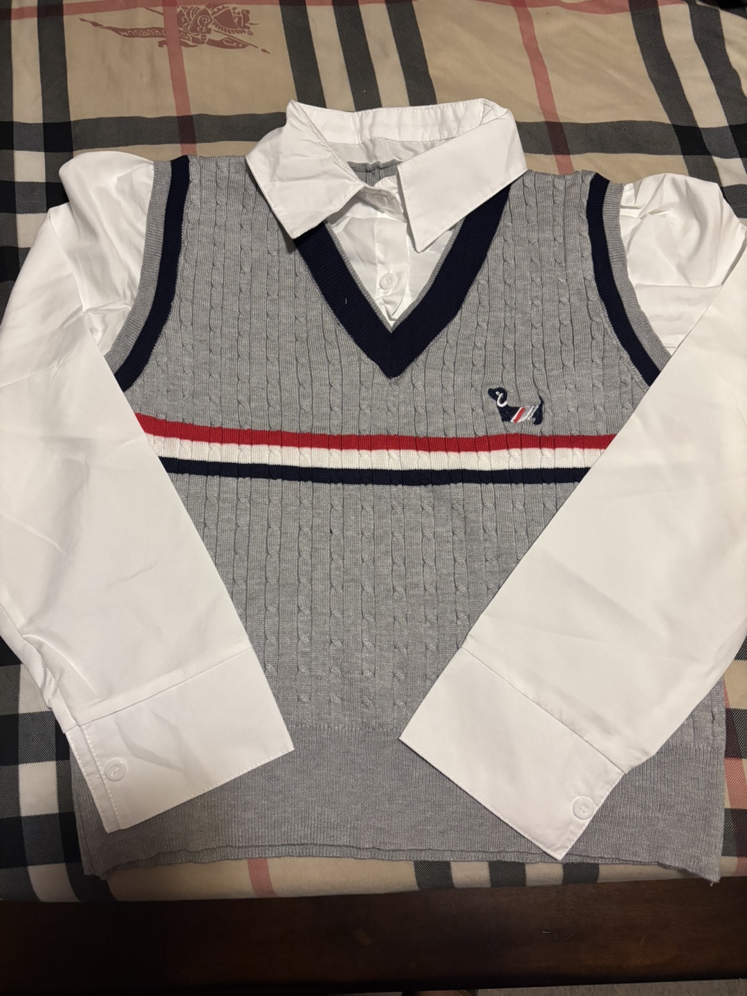 Girls' Grey Cable Knit Vest with White Shirt