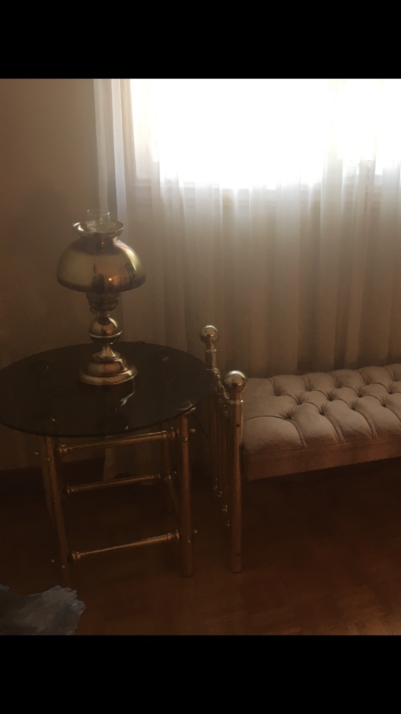 Brass framed side table with round smoke glass top - photo 2