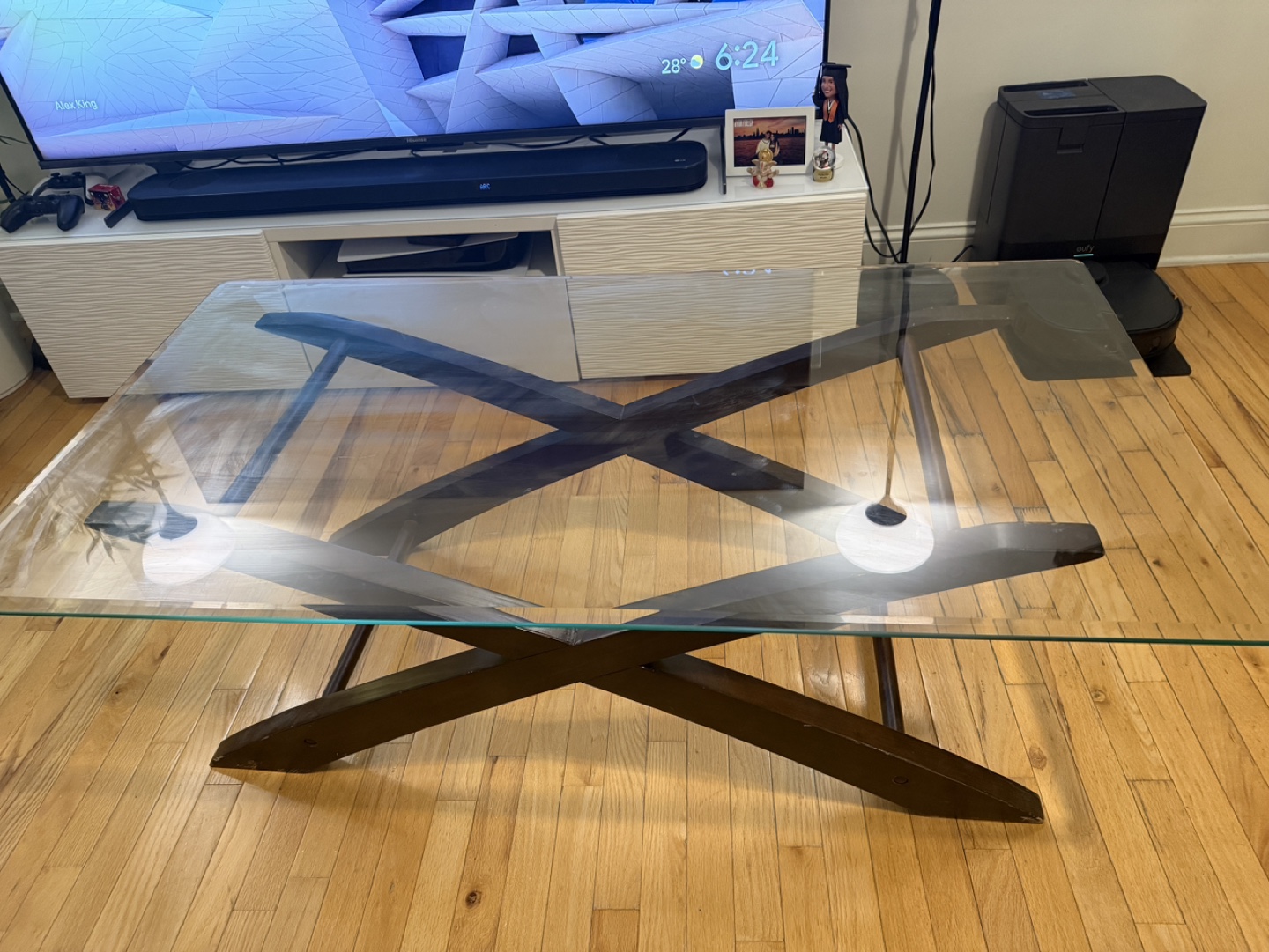 Glass-Top Coffee Table with Dark Wood X-Base - photo 2