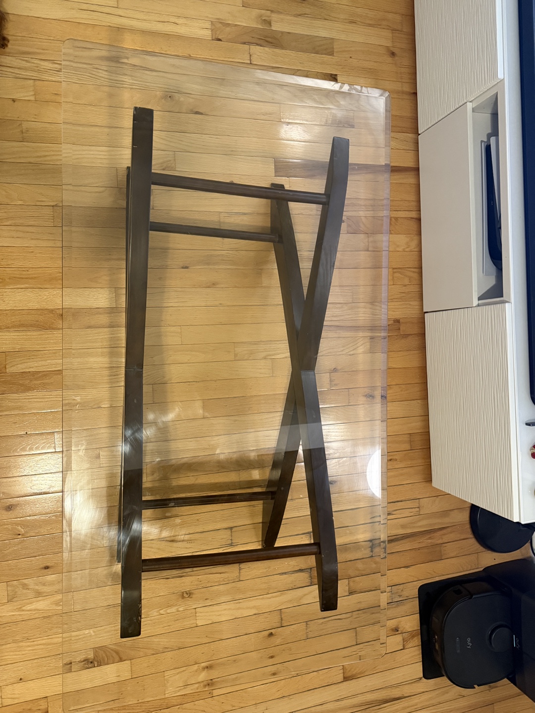 Glass-Top Coffee Table with Dark Wood X-Base - photo 3