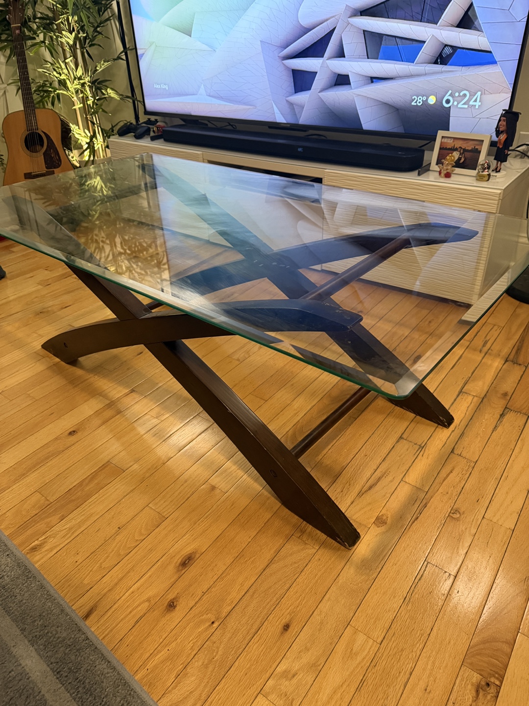 Glass-Top Coffee Table with Dark Wood X-Base - photo 4