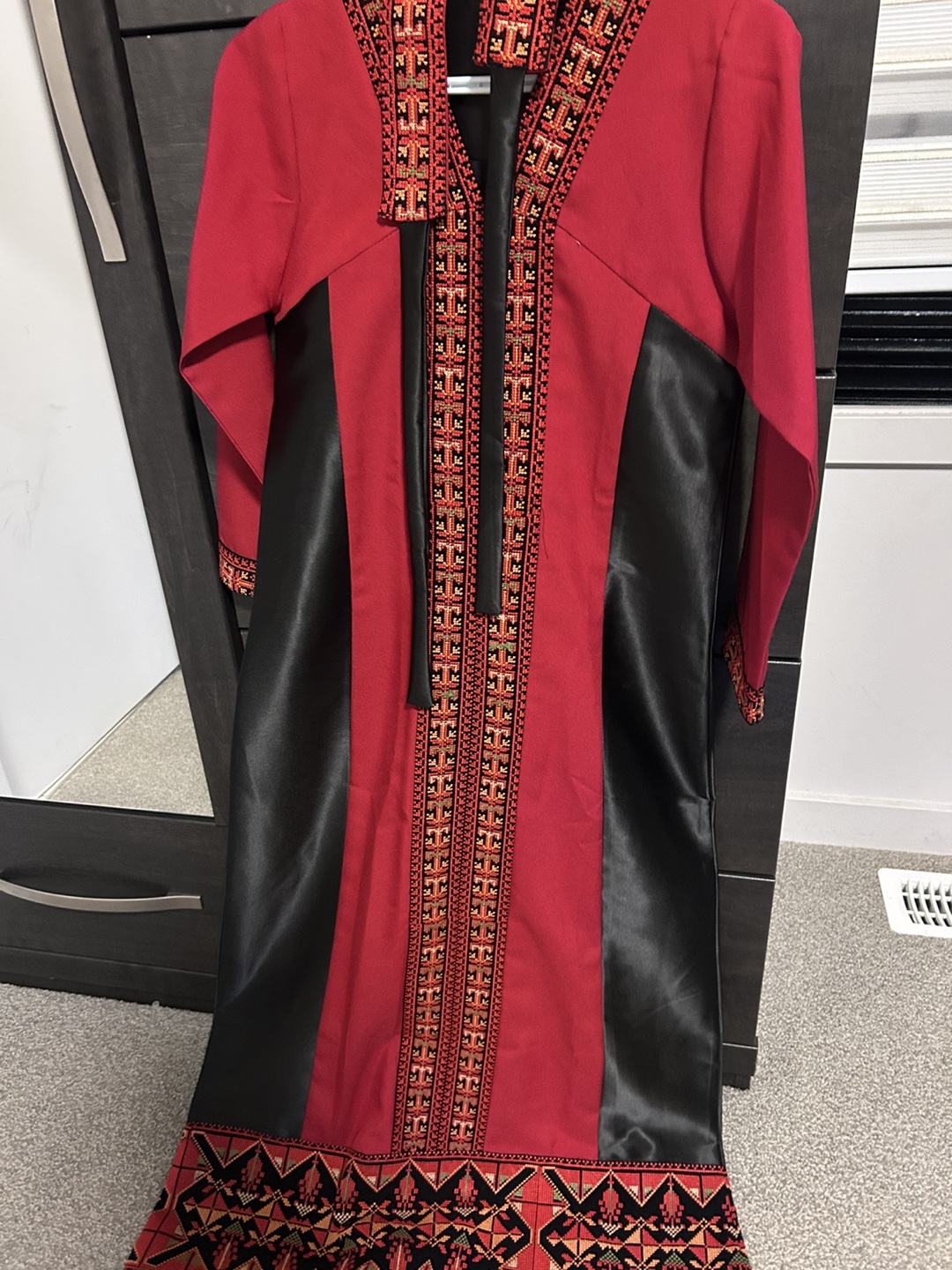 Embroidered Red and Black Long Dress