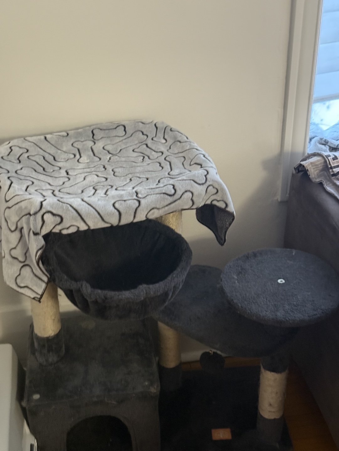 Cat tree, grey, three-tiered - photo 2