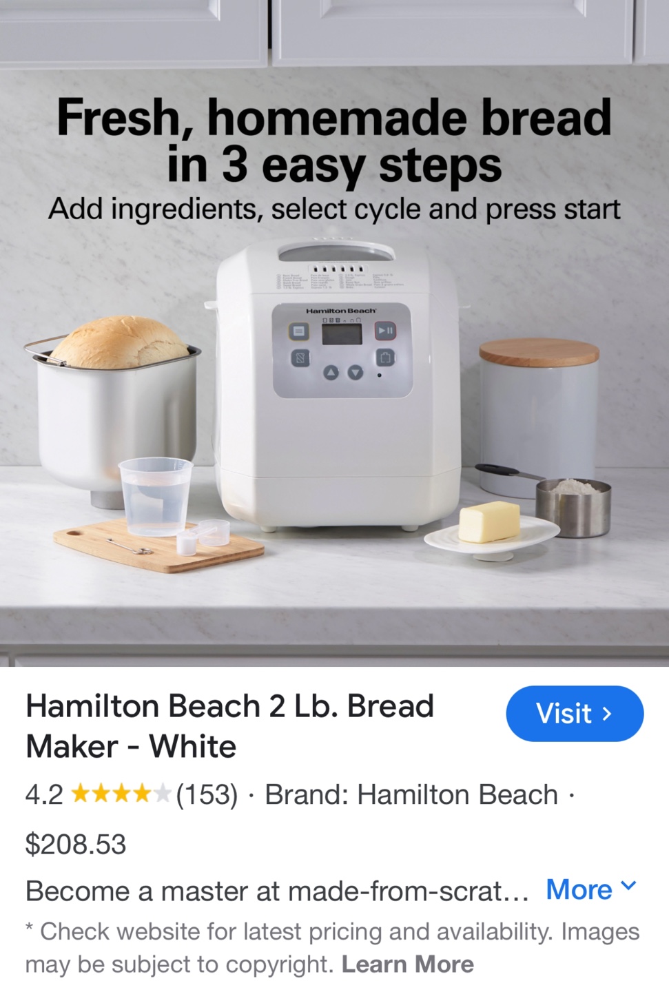 Hamilton Beach 2 lb Bread Maker - White - photo 2