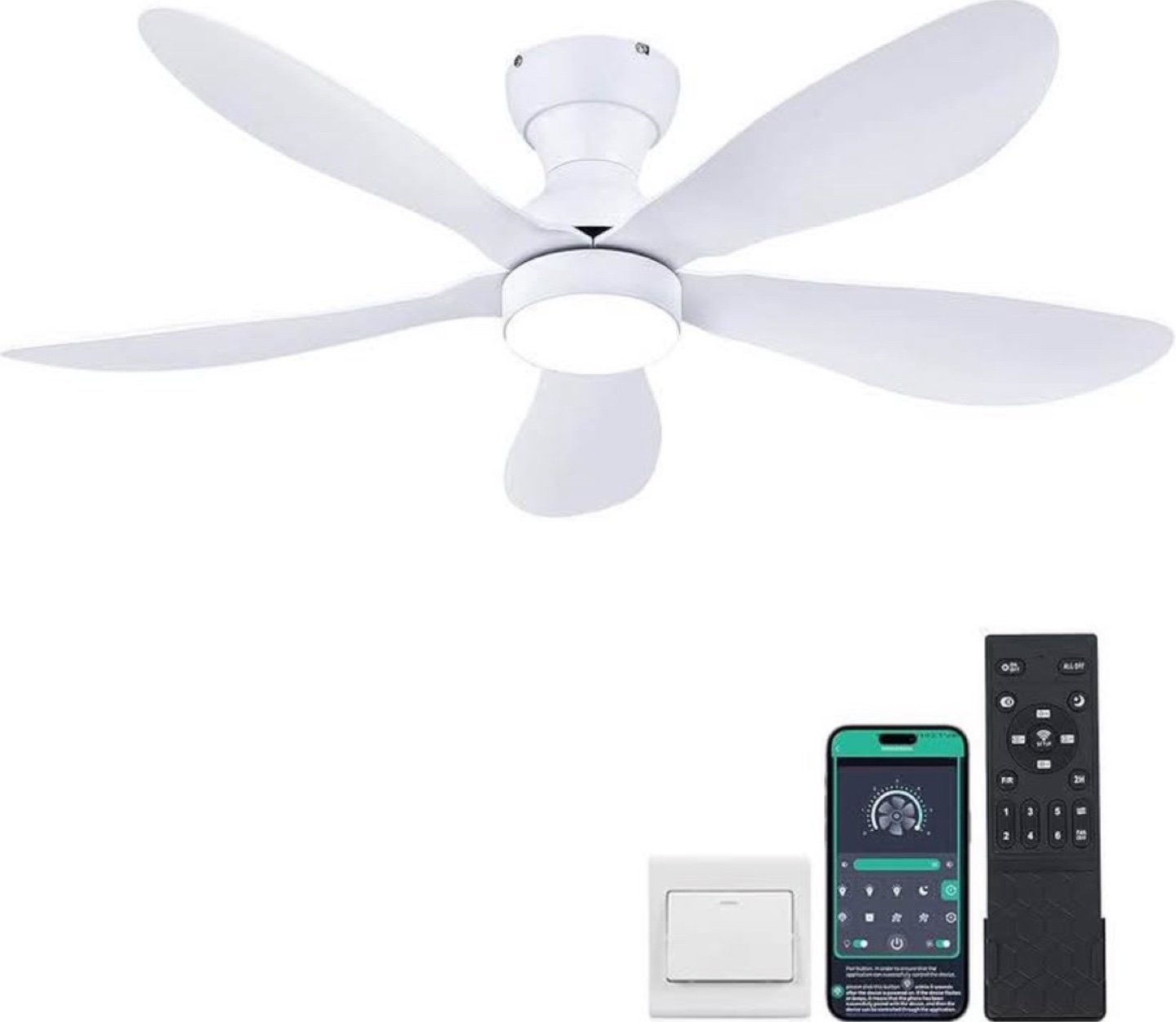 44" White Ceiling Fan with Light and Remote