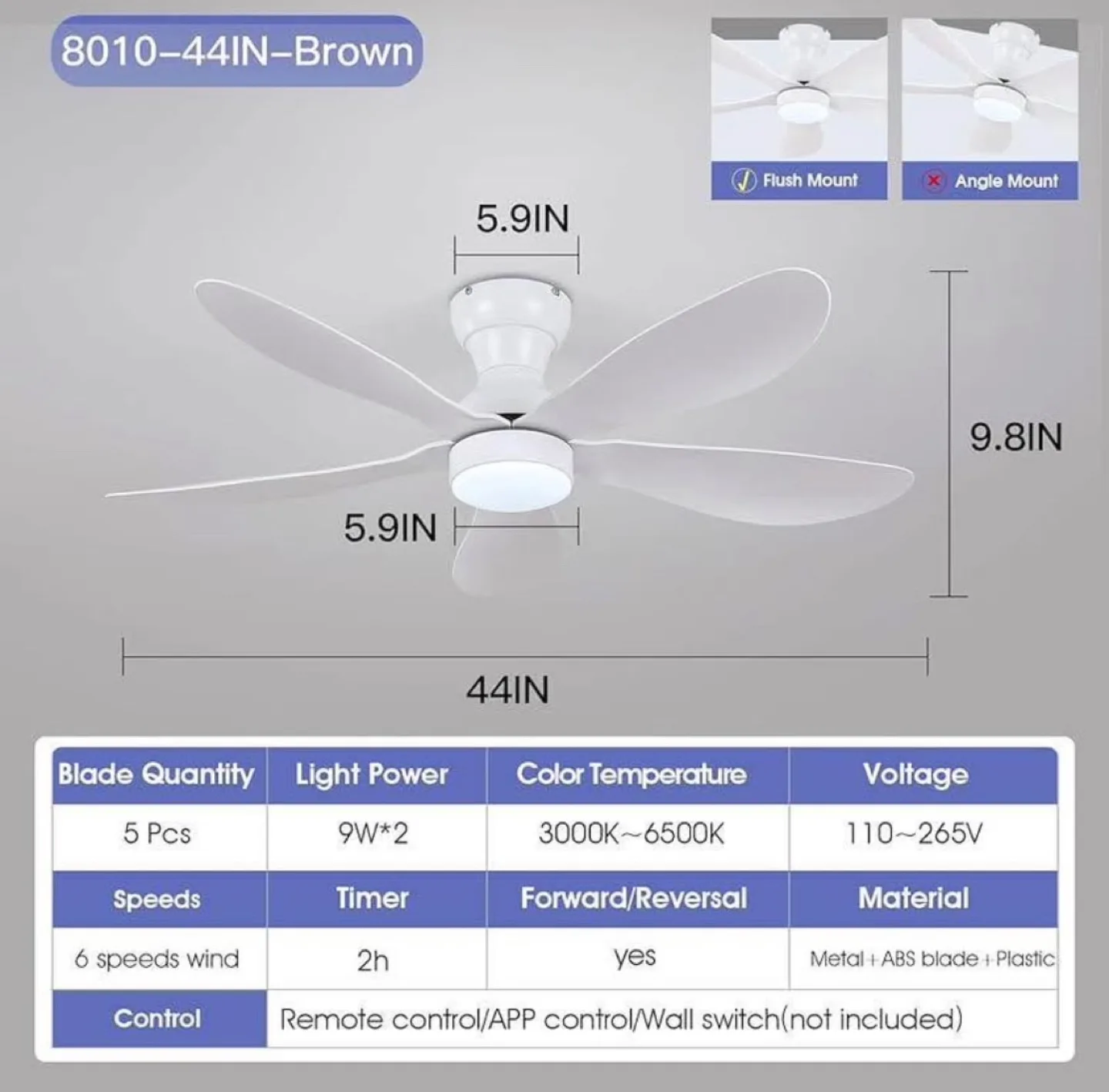 44" White Ceiling Fan with Light and Remote image indicator(6)
