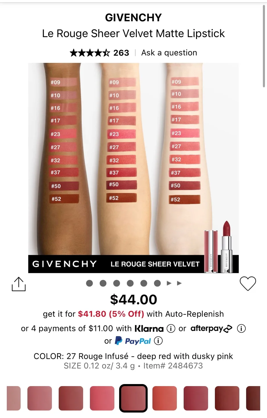 Givenchy Le Rouge Sheer Velvet Matte Lipstick - 27 image indicator(3)