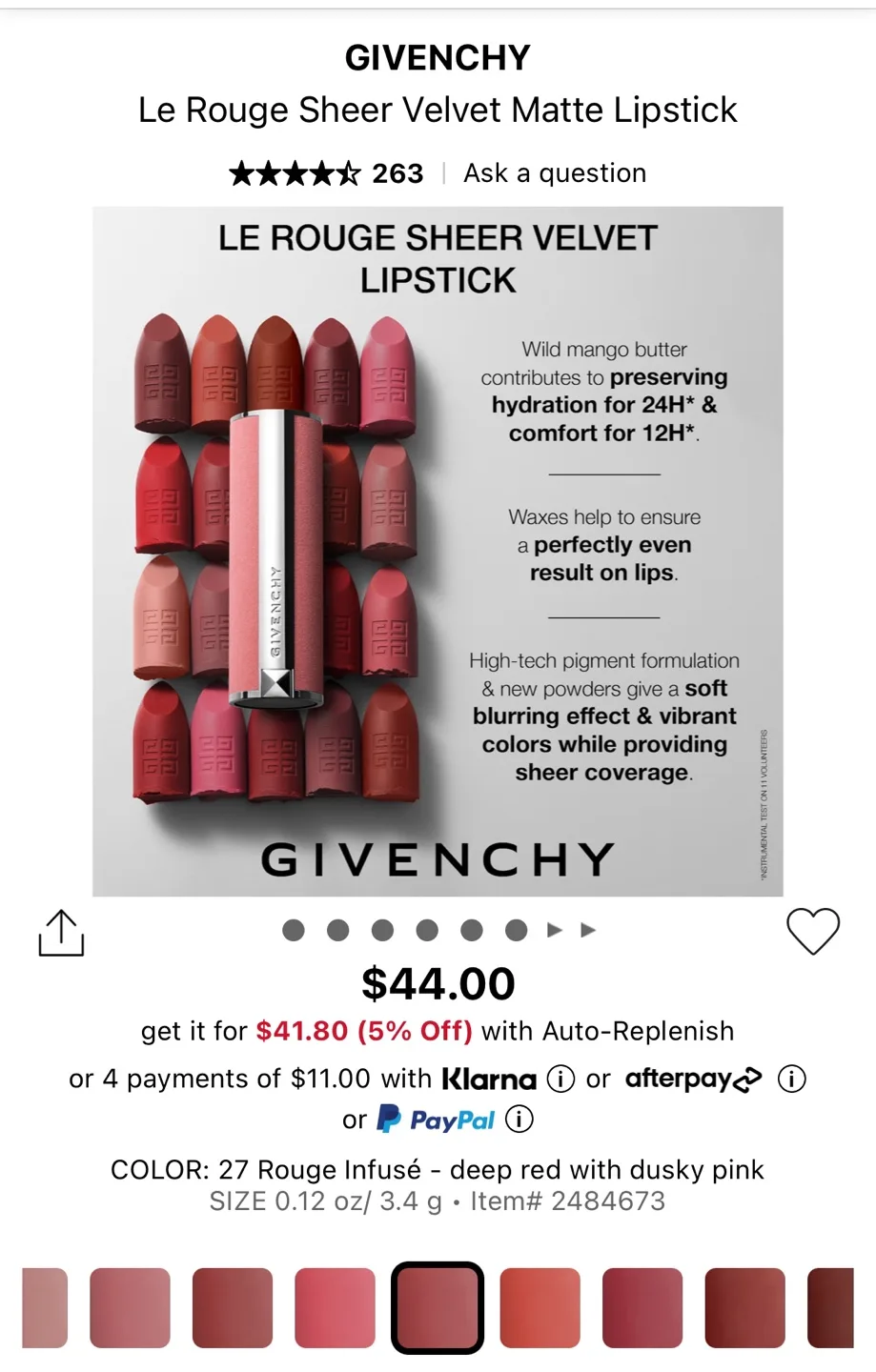 Givenchy Le Rouge Sheer Velvet Matte Lipstick - 27 image indicator(4)