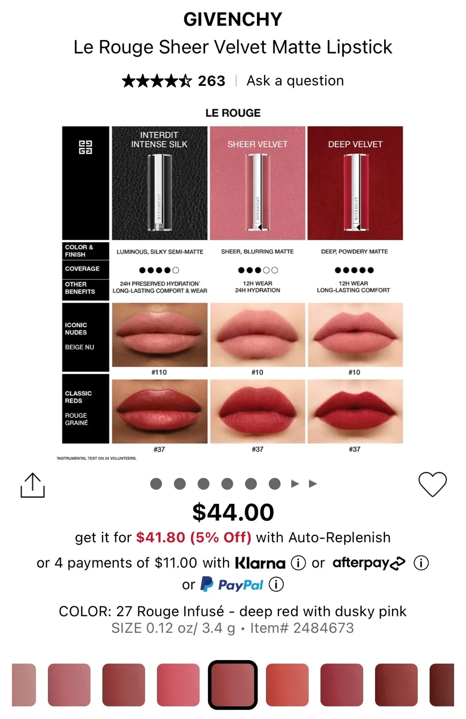 Givenchy Le Rouge Sheer Velvet Matte Lipstick - 27 image indicator(6)