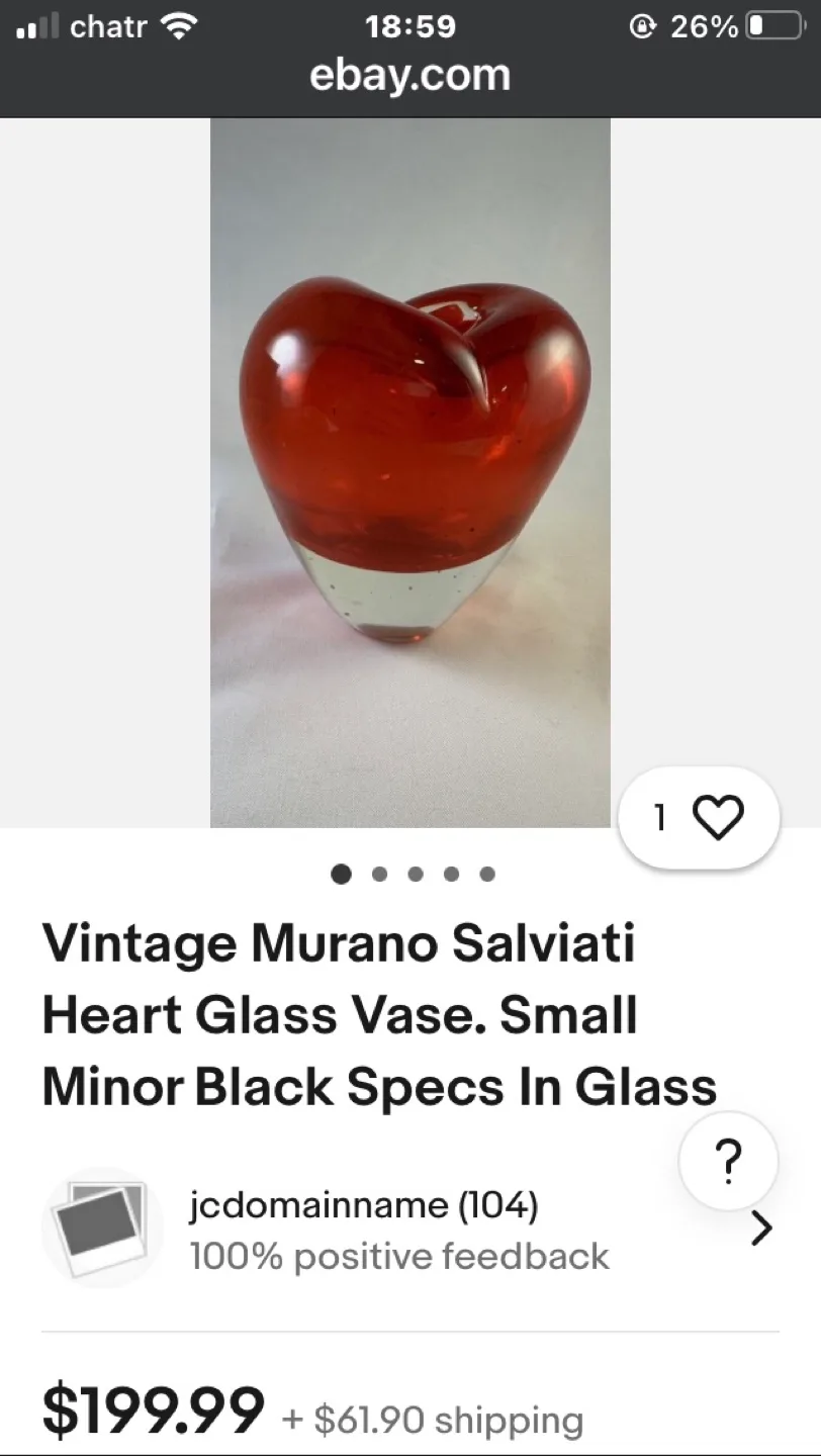 Vintage Murano Style Large Heart. image indicator(7)