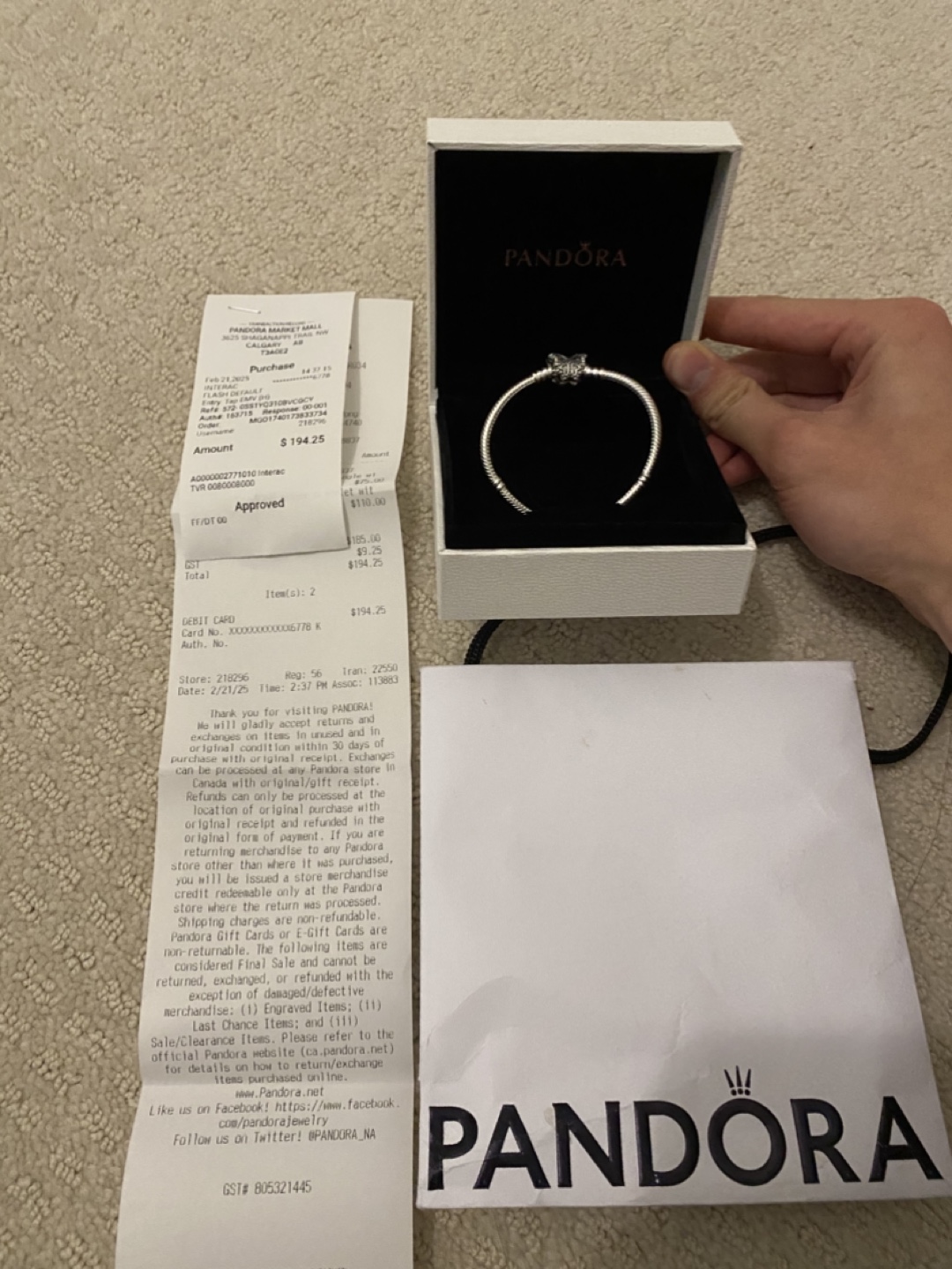 Pandora Silver Butterfly Bracelet WITH RECEIPT