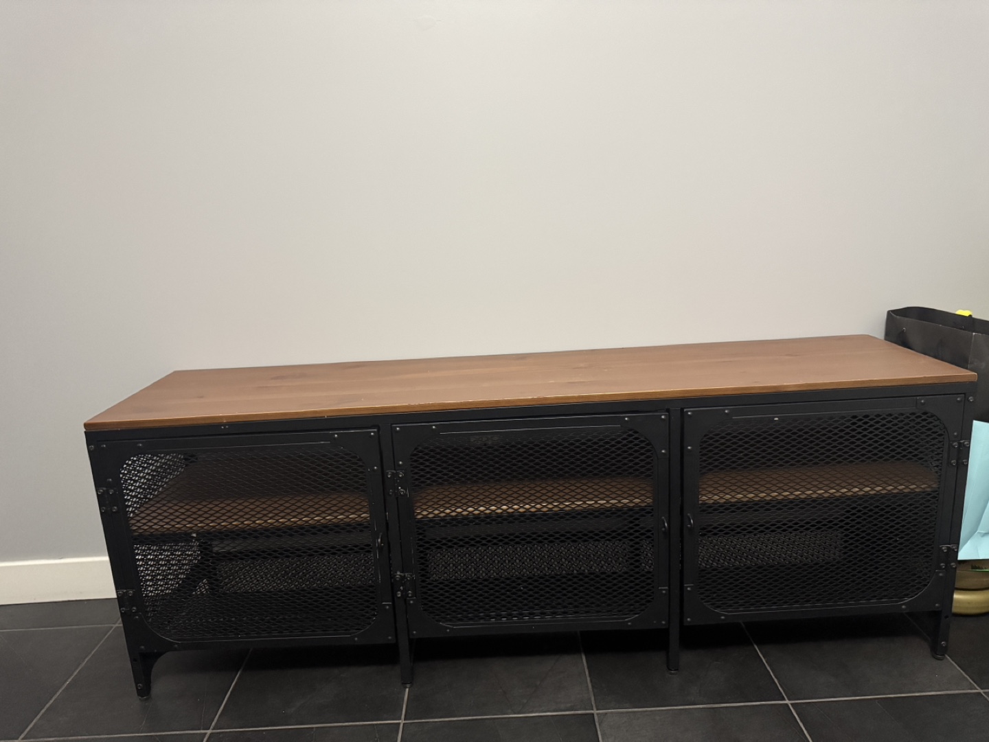Industrial-Style Storage Cabinet with Wooden Top - photo 2