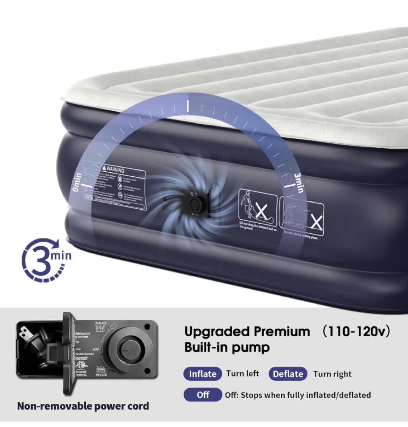 Vosser 18” Air Mattress with Built-in Pump - Full Size - photo 5