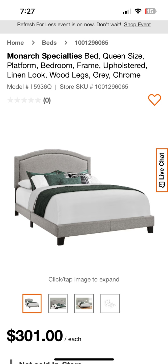 Queen Bed Frame - Grey Upholstered Platform Bed