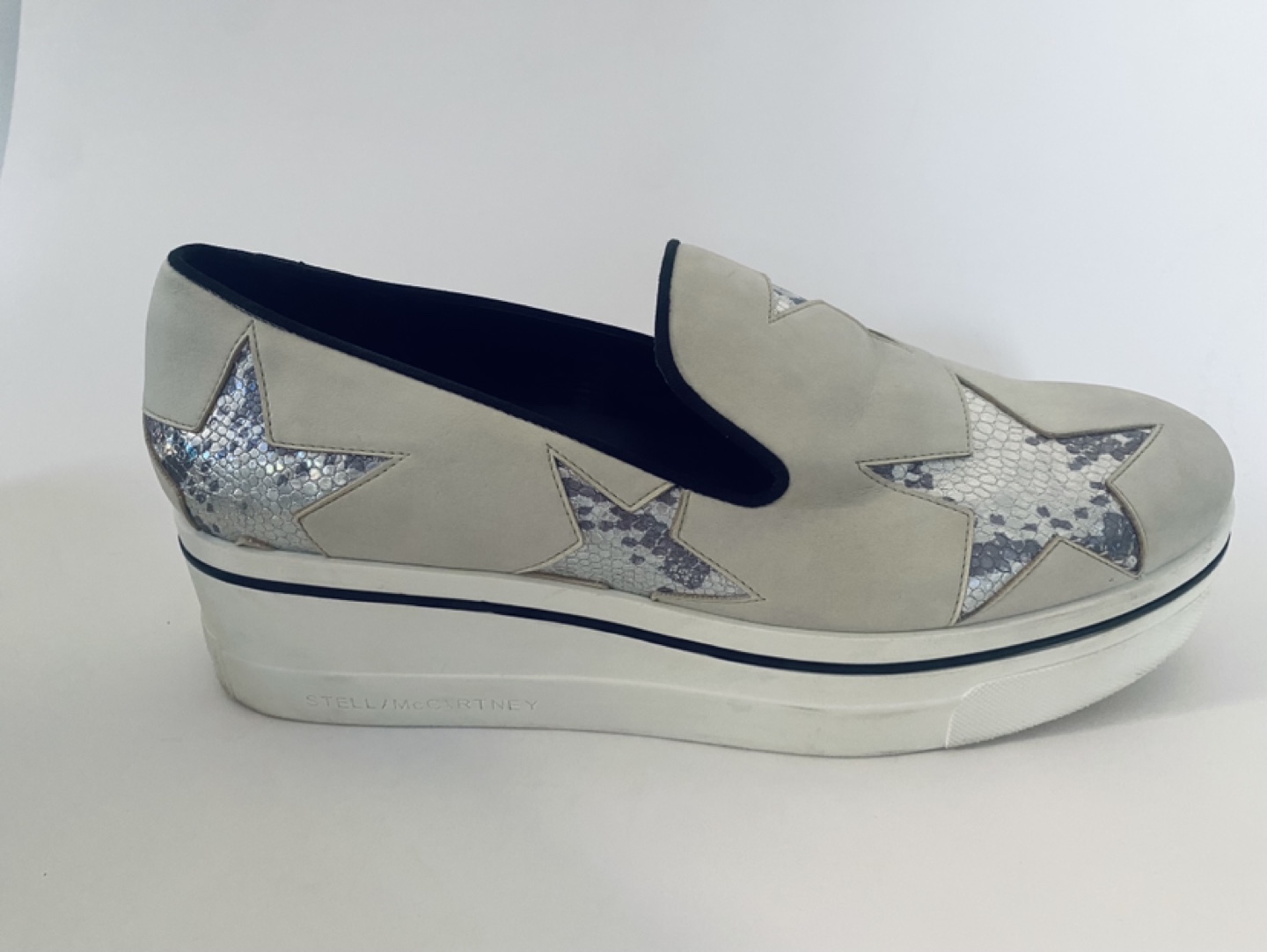 Stella McCartney BINX Beige & Silver Star Platform Slip-On Shoes