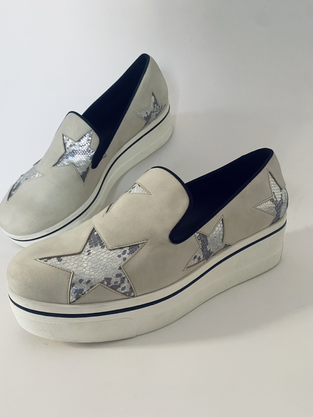 Stella McCartney BINX Beige & Silver Star Platform Slip-On Shoes - photo 2