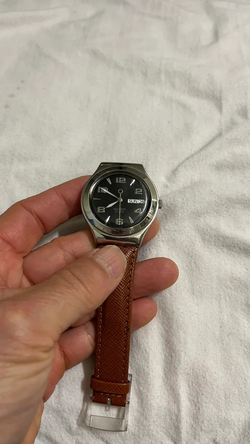Swatch Irony watch with brown leather band image indicator(3)