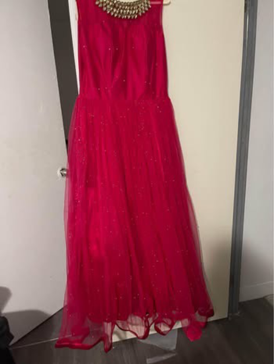 Gorgeous Pink Gown with Embellished Neckline