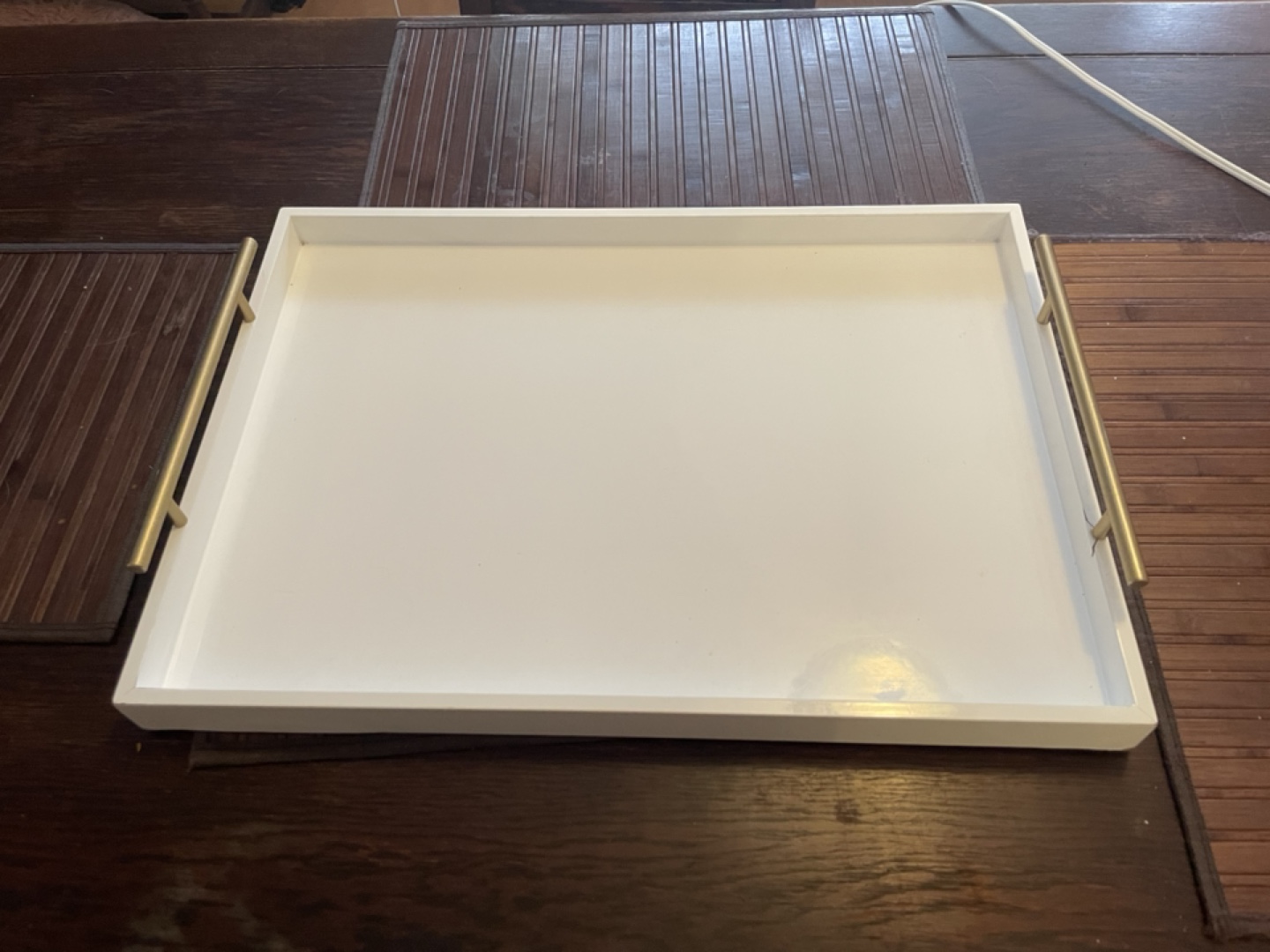 White Serving Tray with Gold Handles