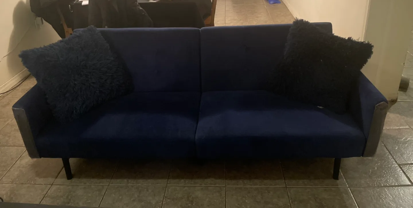Navy Blue Velvet Futon Sofa Bed image indicator(2)