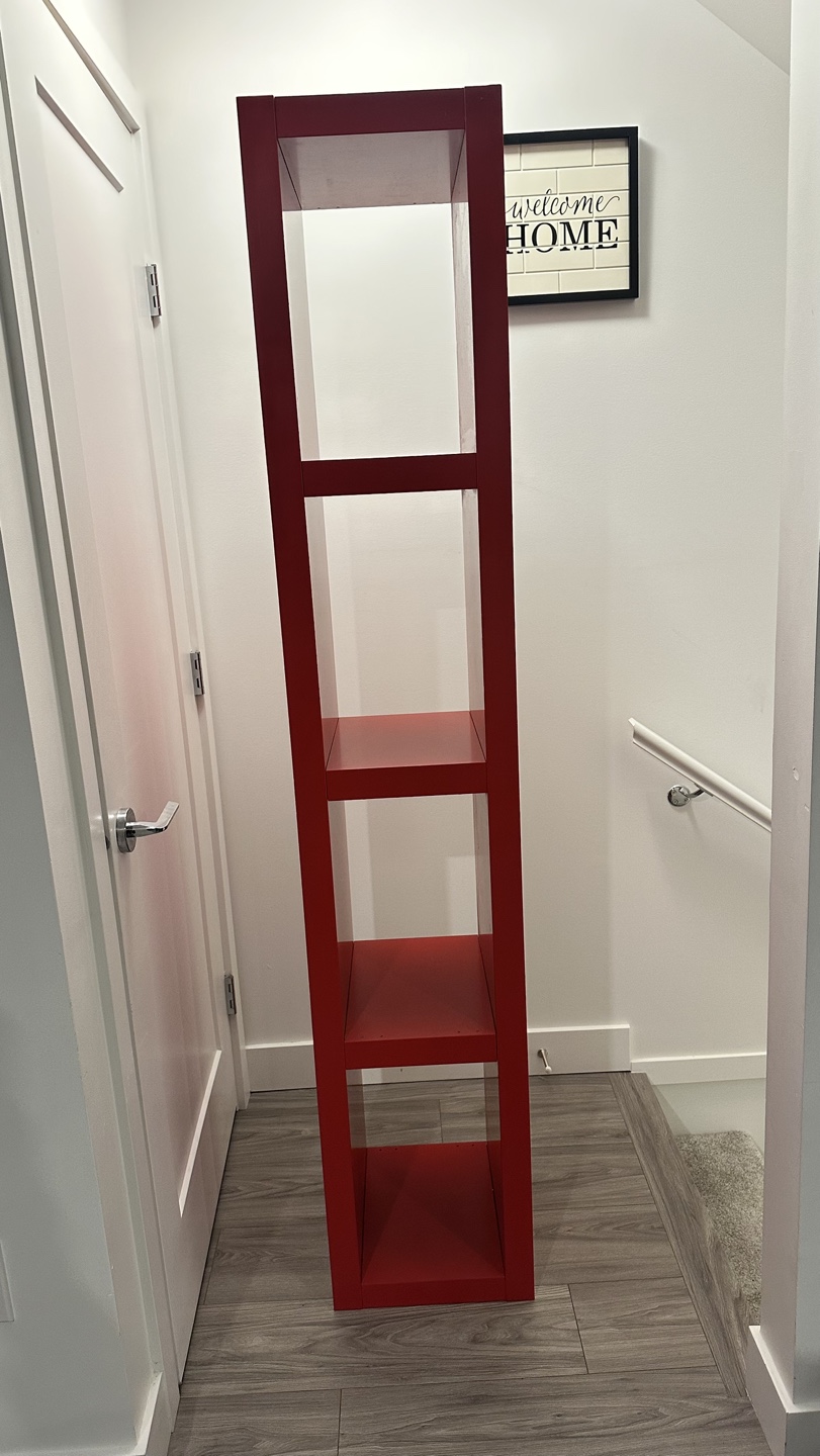 Red IKEA Kallax 4-cube shelving unit