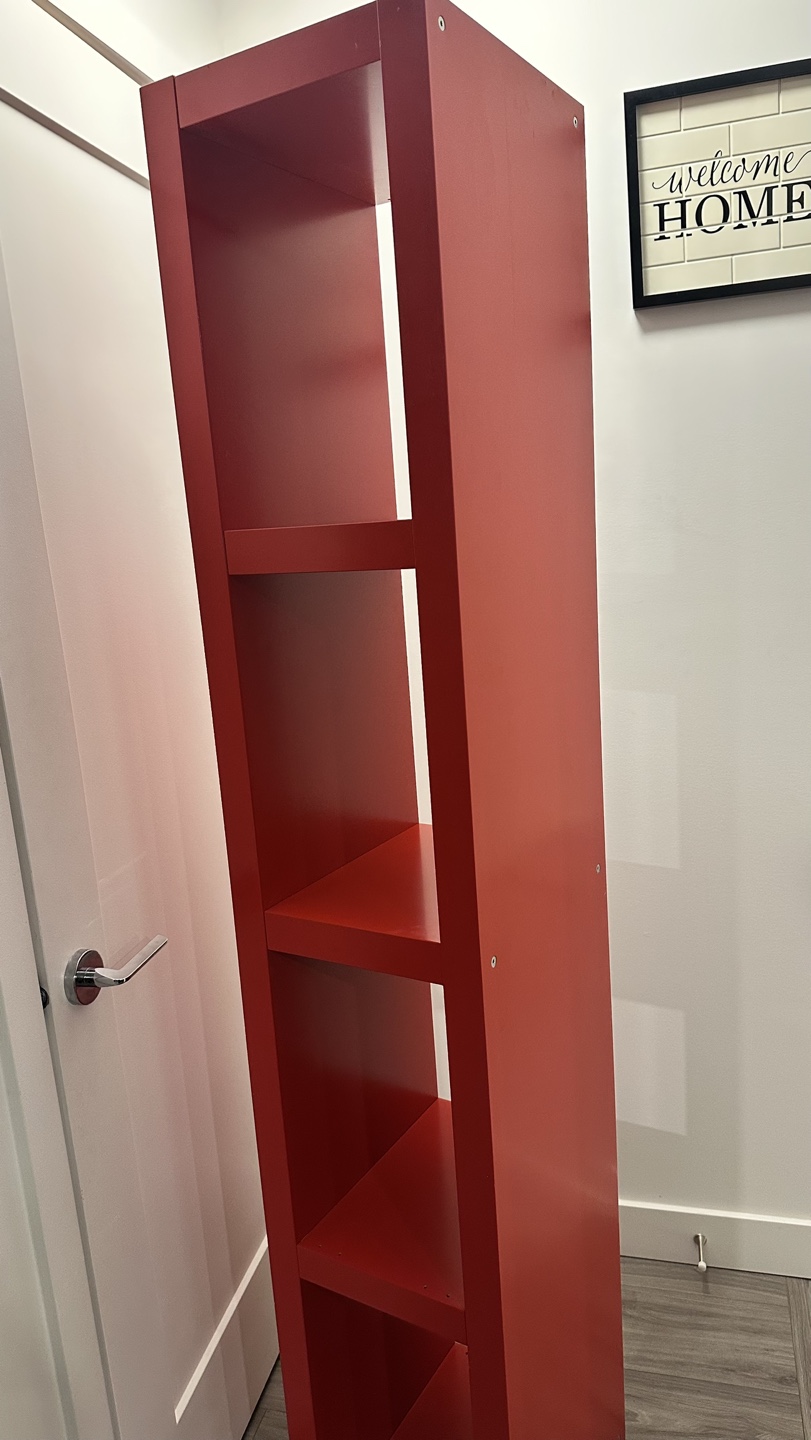 Red IKEA Kallax 4-cube shelving unit - photo 2