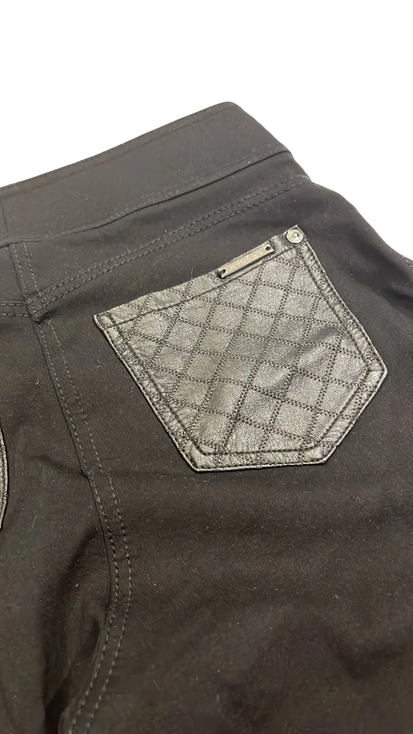 Women's Black Quilted vegan leather Leggings image indicator(4)