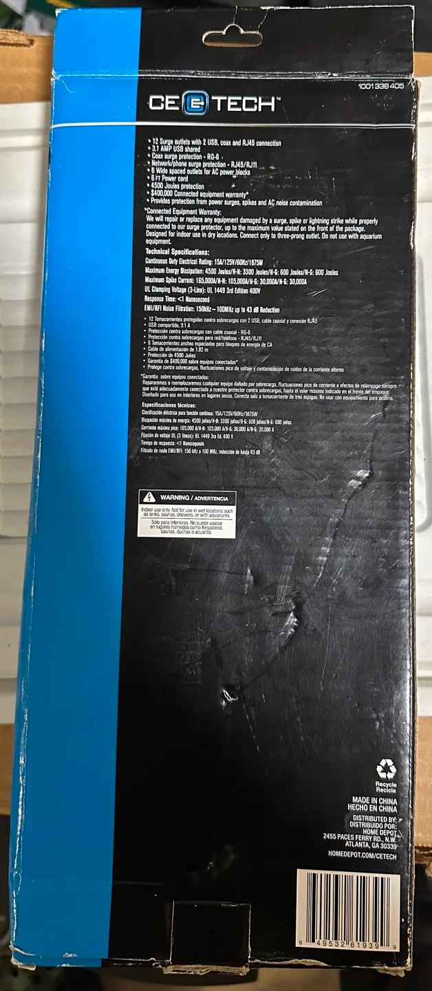 CE Tech Home Theater Surge Protector 12 Outlets 8ft Cord image indicator(2)