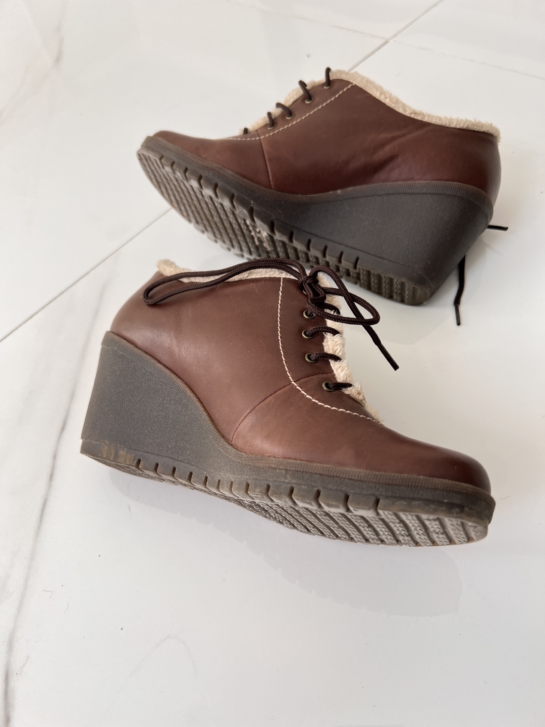 Brown Wedge Booties Size 5 - photo 2
